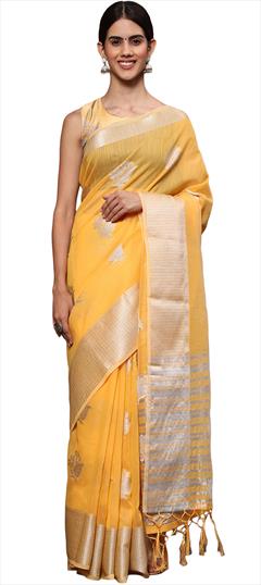 Traditional Yellow color Saree in Tissue fabric with South Weaving work : 1895931
