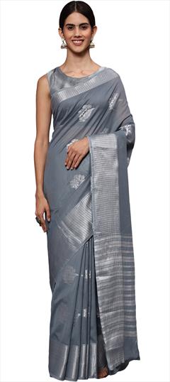 Traditional Black and Grey color Saree in Tissue fabric with South Weaving work : 1895932