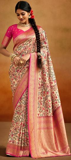 Traditional Multicolor color Saree in Banarasi Silk, Handloom fabric with Classic Printed, Weaving work : 1895966