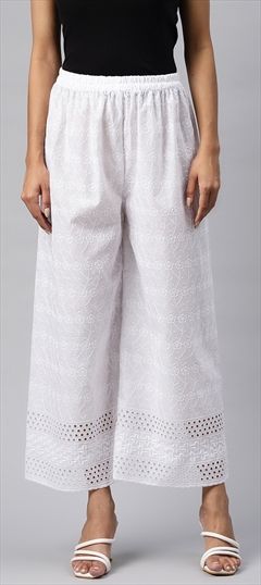 Casual, Summer White and Off White color Palazzo in Cotton fabric with Palazzo Embroidered, Resham, Thread work : 1895984