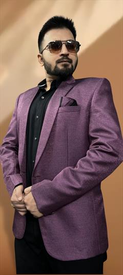 Party Wear Purple and Violet color Blazer in Jacquard fabric with Weaving work : 1896018