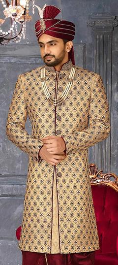 Party Wear Beige and Brown color Blazer in Jamawar fabric with Bugle Beads, Moti, Resham, Thread work : 1896060