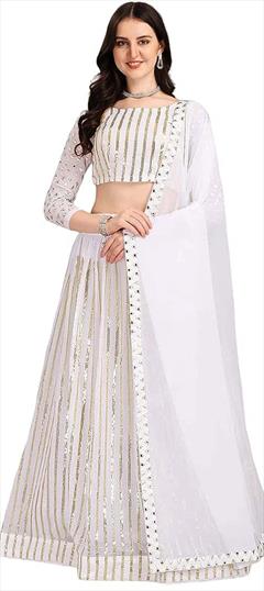Festive, Reception, Wedding White and Off White color Lehenga in Georgette fabric with Flared Embroidered, Thread work : 1896547