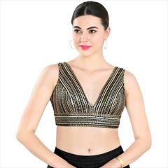 Casual Black and Grey color Blouse in Net fabric with Sequence, Thread work : 1896784