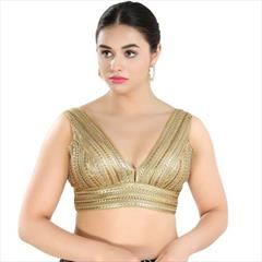 Casual Gold color Blouse in Net fabric with Sequence, Thread work : 1896785