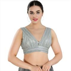 Casual Silver color Blouse in Net fabric with Sequence, Thread work : 1896787
