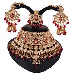 Red and Maroon color Necklace in Metal Alloy studded with Austrian diamond, Kundan & Gold Rodium Polish : 1896839