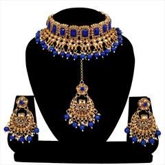 Blue color Necklace in Metal Alloy studded with Austrian diamond, Kundan & Gold Rodium Polish : 1896841