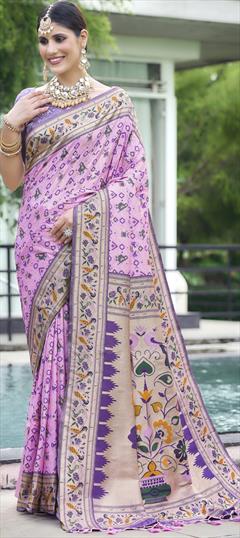 Engagement, Reception, Traditional Pink and Majenta color Saree in Patola Silk, Silk fabric with South Printed, Weaving, Zari work : 1896905