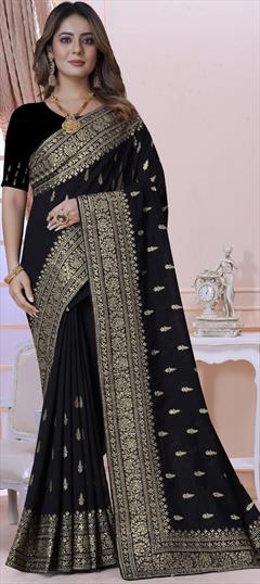 Bollywood, Traditional Black and Grey color Saree in Art Silk, Silk fabric with South Embroidered, Stone, Thread, Zari work : 1897707