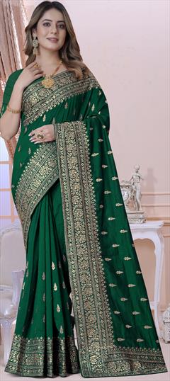 Bollywood, Traditional Green color Saree in Art Silk, Silk fabric with South Embroidered, Stone, Thread, Zari work : 1897710