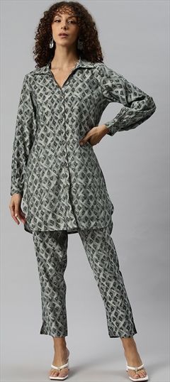 Summer Black and Grey color Co-ords Set in Muslin fabric with Straight Printed, Zari work : 1897730