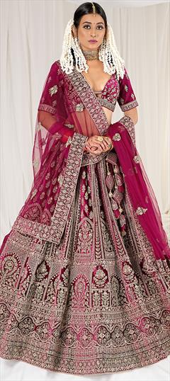 Bridal, Wedding Purple and Violet color Lehenga in Velvet fabric with Flared Embroidered, Sequence, Zari, Zircon work : 1897847