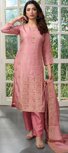 Festive, Party Wear Pink and Majenta color Salwar Kameez in Brocade fabric with Straight Weaving work : 1897944