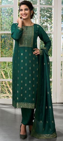 Festive, Party Wear Green color Salwar Kameez in Brocade fabric with Straight Weaving work : 1897948