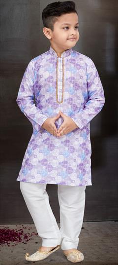 Party Wear Purple and Violet color Boys Kurta Pyjama in Cotton fabric with Printed work : 1898000