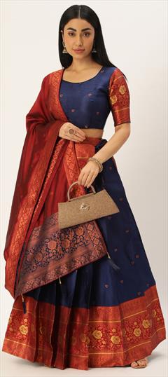 Navratri, Traditional Blue color Lehenga in Litchi Silk fabric with Flared Printed work : 1898130