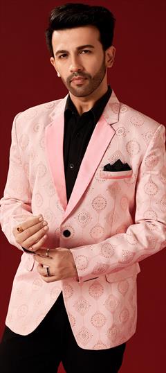 Party Wear Pink and Majenta color Blazer in Satin Silk fabric with Resham, Sequence, Thread work : 1898322