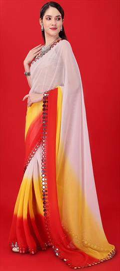 Festive, Reception Multicolor color Saree in Georgette fabric with Classic Border, Lehariya, Mirror, Printed work : 1898398