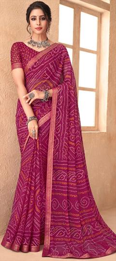 Festive Red and Maroon color Saree in Chiffon fabric with Classic Bandhej, Border, Printed work : 1898525