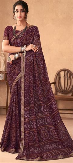 Festive Purple and Violet color Saree in Chiffon fabric with Classic Bandhej, Border, Printed work : 1898531