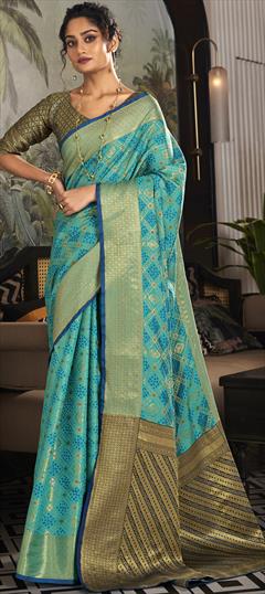 Party Wear, Traditional Blue color Saree in Handloom fabric with Bengali Weaving work : 1898657