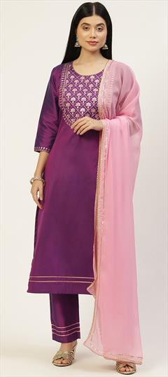 Festive, Party Wear, Reception Purple and Violet color Salwar Kameez in Rayon fabric with Straight Sequence, Thread work : 1898660
