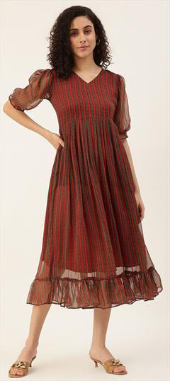 Festive, Party Wear, Reception Red and Maroon color Dress in Polyester Silk fabric with Printed work : 1898734