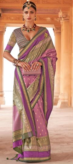 Bridal, Traditional, Wedding Pink and Majenta color Saree in Patola Silk fabric with South Printed, Weaving, Zari work : 1898743