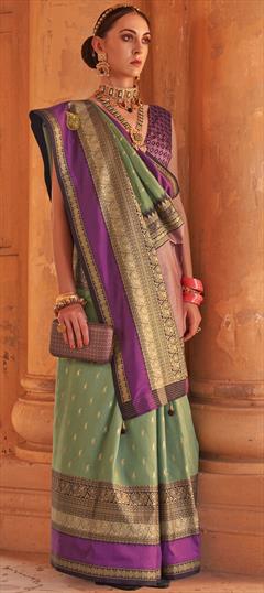 Bridal, Traditional, Wedding Green color Saree in Patola Silk fabric with South Printed, Weaving, Zari work : 1898744
