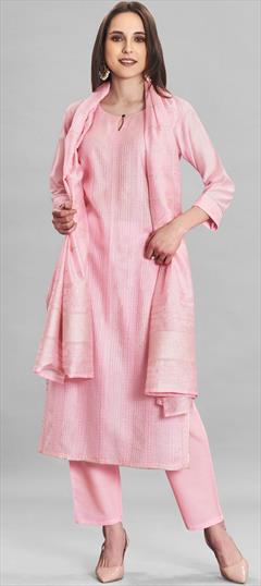 Festive, Party Wear Pink and Majenta color Salwar Kameez in Chanderi Silk fabric with Straight Patch, Weaving work : 1898827
