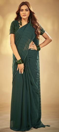 Festive, Party Wear Green color Saree in Georgette fabric with Classic Weaving work : 1898942