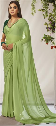 Party Wear, Traditional Green color Saree in Crushed Silk fabric with South Sequence work : 1898944
