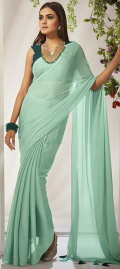 Party Wear, Traditional Blue color Saree in Crushed Silk fabric with South Sequence work : 1898946