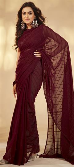 Festive, Party Wear Red and Maroon color Saree in Georgette fabric with Classic Weaving work : 1898951