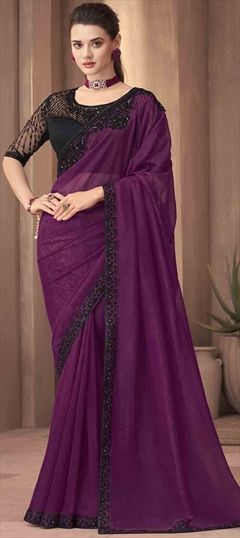 Bollywood Purple and Violet color Saree in Silk fabric with South Embroidered, Resham, Sequence, Thread work : 1899018