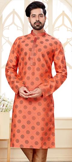 Party Wear Pink and Majenta color Kurta in Dupion Silk fabric with Printed, Thread work : 1899032