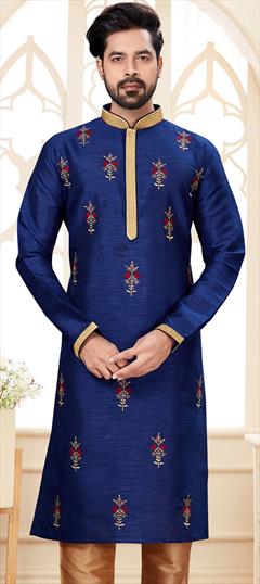 Party Wear Blue color Kurta in Dupion Silk fabric with Embroidered, Thread work : 1899040