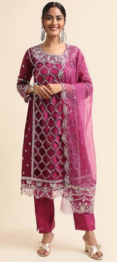 Festive, Mehendi Sangeet, Reception Purple and Violet color Salwar Kameez in Faux Georgette fabric with Pakistani, Straight Cut Dana, Sequence, Zari work : 1899224