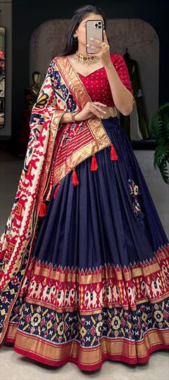 Festive, Navratri, Party Wear Blue color Lehenga in Tussar Silk fabric with Flared Printed work : 1899270