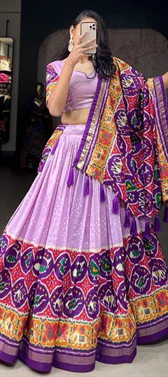 Festive, Navratri, Party Wear Purple and Violet color Lehenga in Tussar Silk fabric with Flared Printed work : 1899272