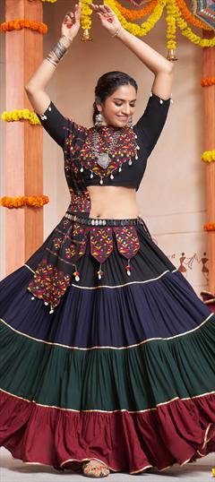 Festive, Navratri Multicolor color Ready to Wear Lehenga in Rayon fabric with Flared Embroidered, Mirror, Resham, Thread work : 1899480