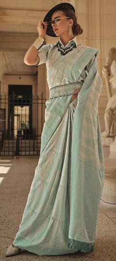 Festive, Traditional Blue color Saree in Satin Silk fabric with South Weaving work : 1899560