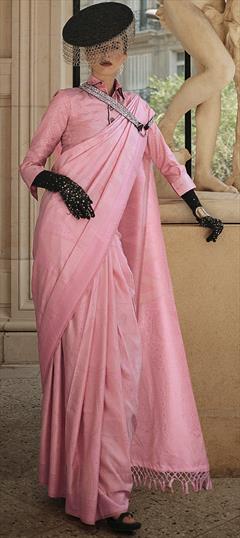 Festive, Traditional Pink and Majenta color Saree in Satin Silk fabric with South Weaving work : 1899564
