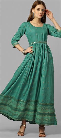 Casual Green color Kurti in Rayon fabric with Straight Printed work : 1899720