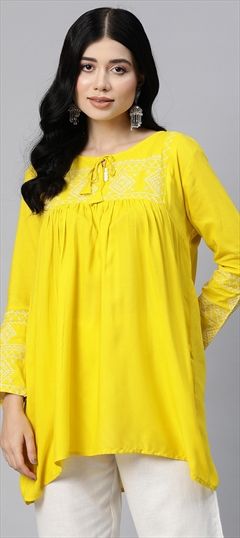 Casual, Summer Yellow color Tops and Shirts in Rayon fabric with Resham, Thread work : 1899782