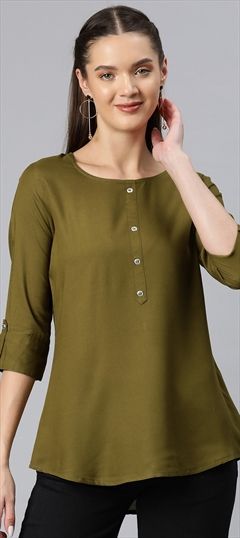 Casual, Summer Green color Tops and Shirts in Cotton fabric with Thread work : 1899806
