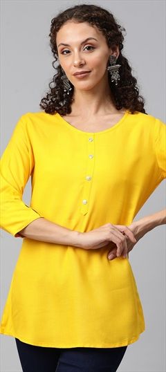 Casual, Summer Yellow color Tops and Shirts in Cotton fabric with Thread work : 1899808