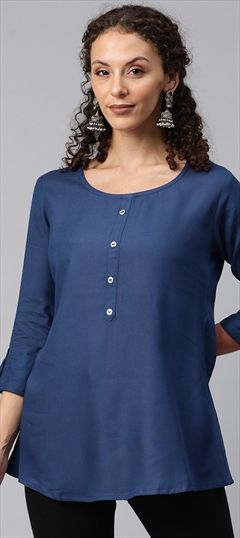 Casual, Summer Blue color Tops and Shirts in Cotton fabric with Thread work : 1899811