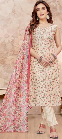 Festive, Reception Beige and Brown color Salwar Kameez in Silk fabric with Straight Printed work : 1900092